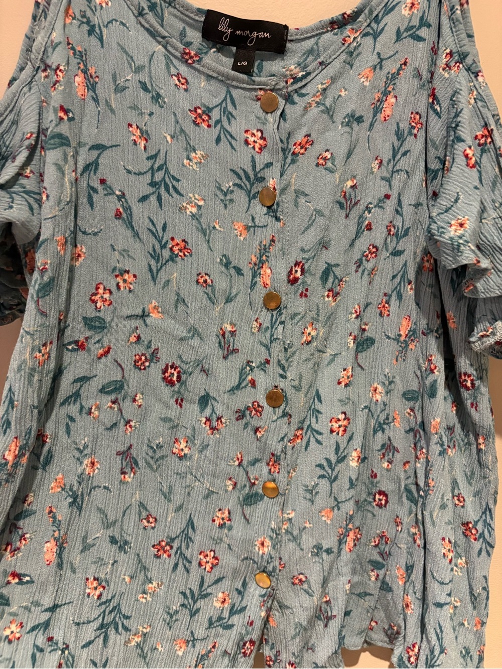 Blue Floral Cold-Shoulder Button-Front Cami - Picture 9 of 12